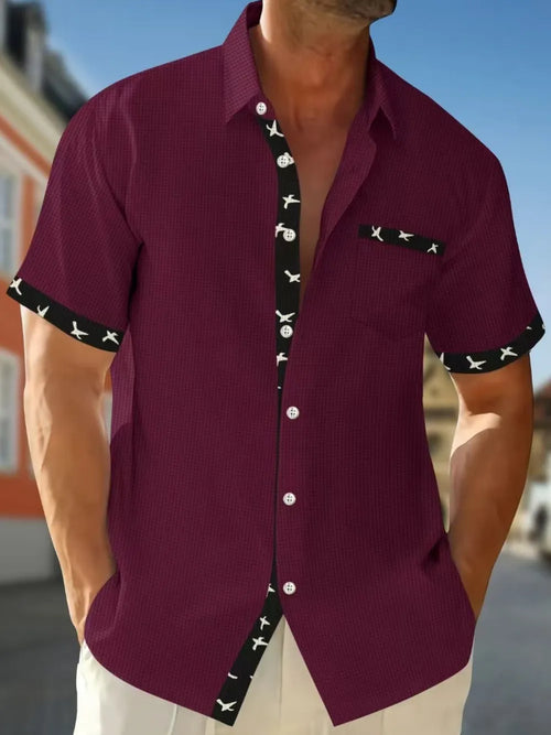 Men's AriaStyle waffle knit short sleeve shirt with contrast trim, featuring a casual design and classic fit.