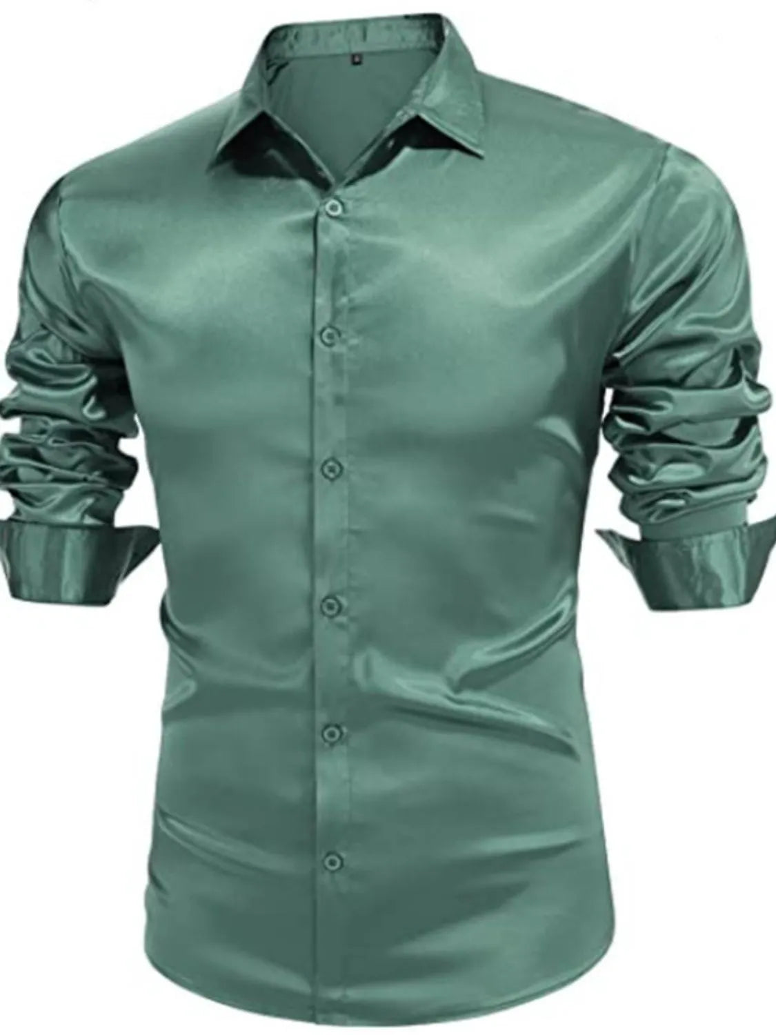 Men's full-size button-up long sleeve shirt by Trendsi, casual men's shirt with a classic collar and button closure.