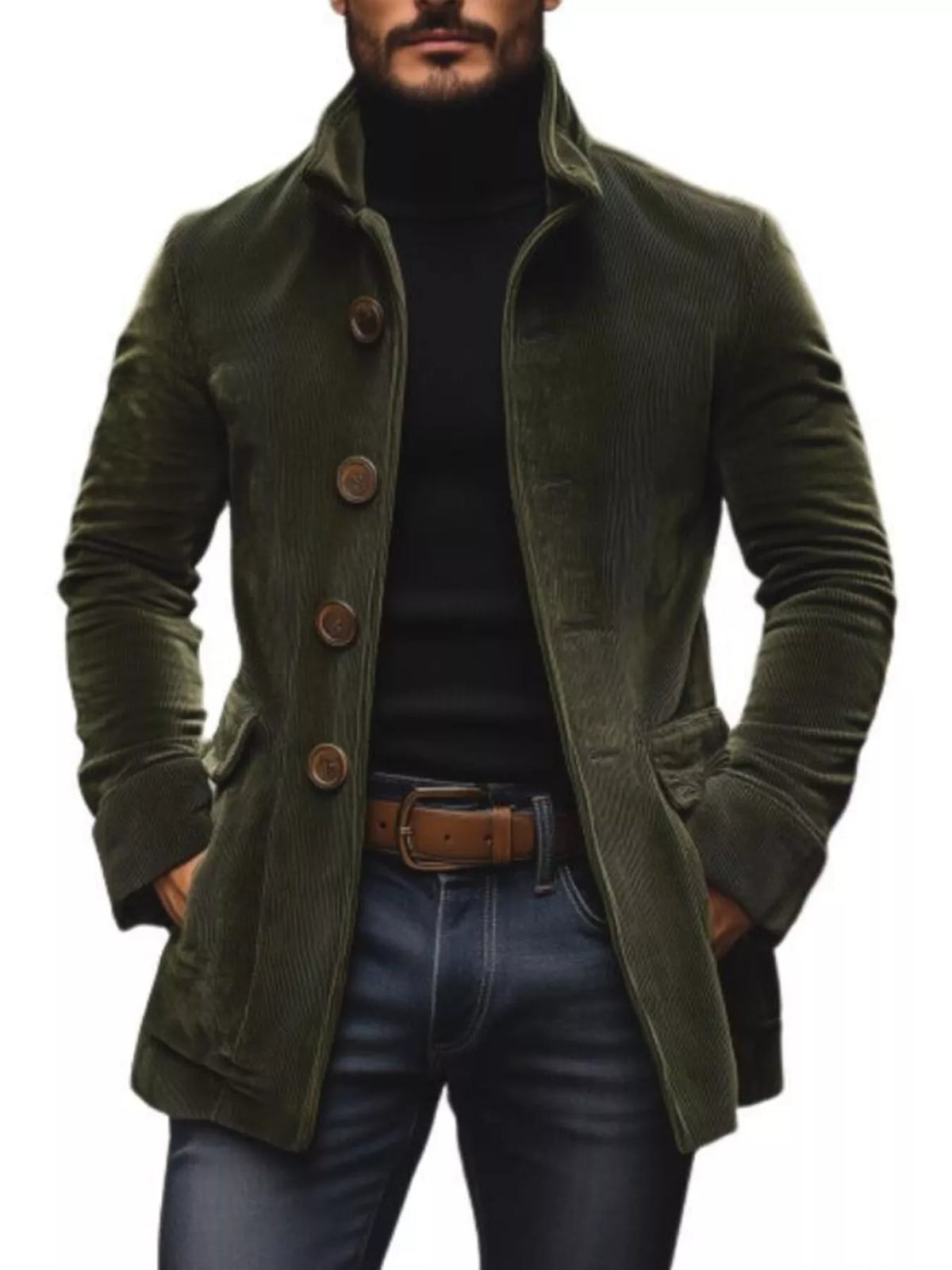 Men's vintage single-breasted stand collar coat from Trendsi, featuring a classic design with a tailored fit and stylish collar.