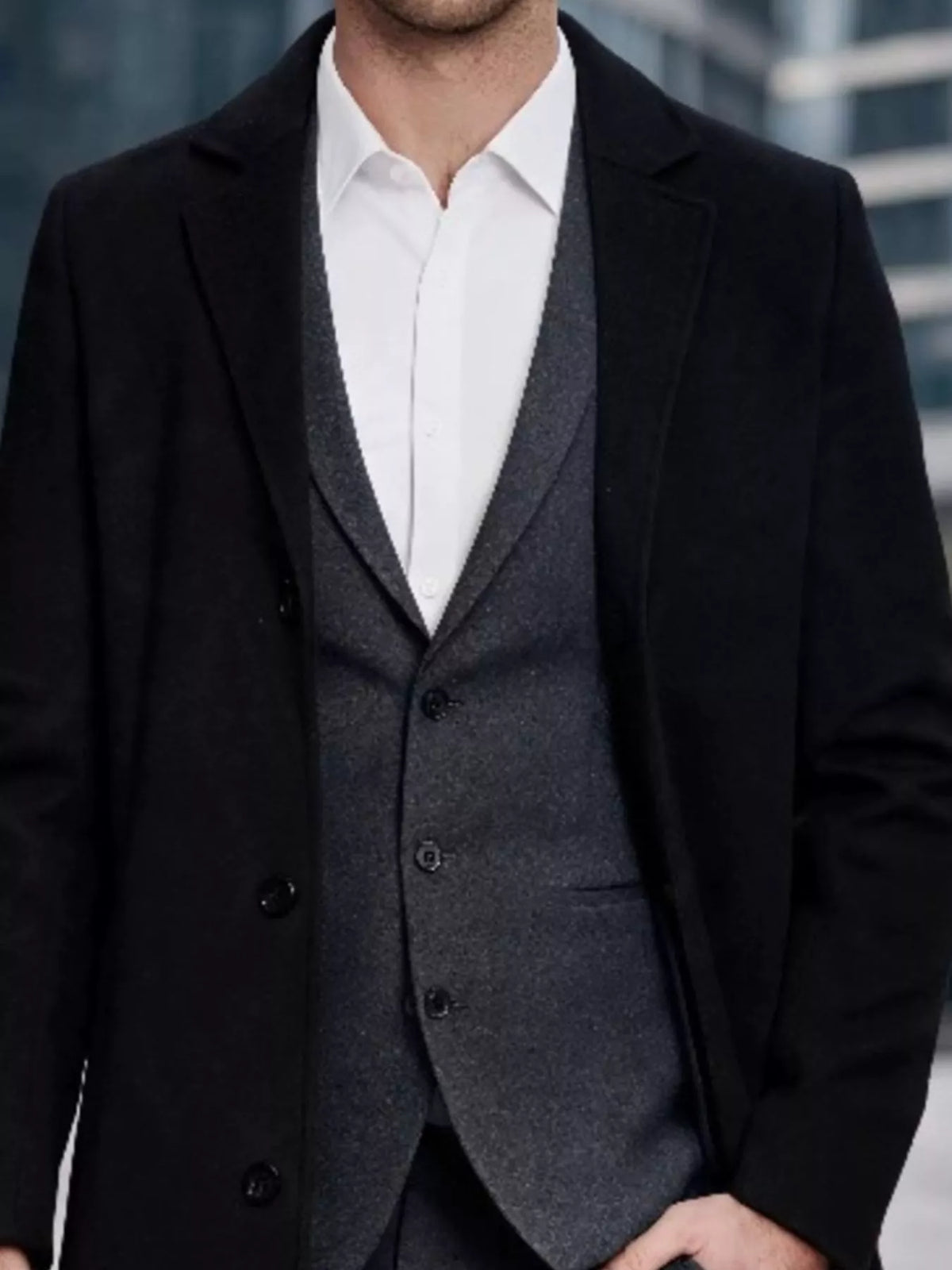 Nobilityze men's full-size slim-fit overcoat with lapel collar, stylish outerwear in black, tailored for a sleek, modern look.