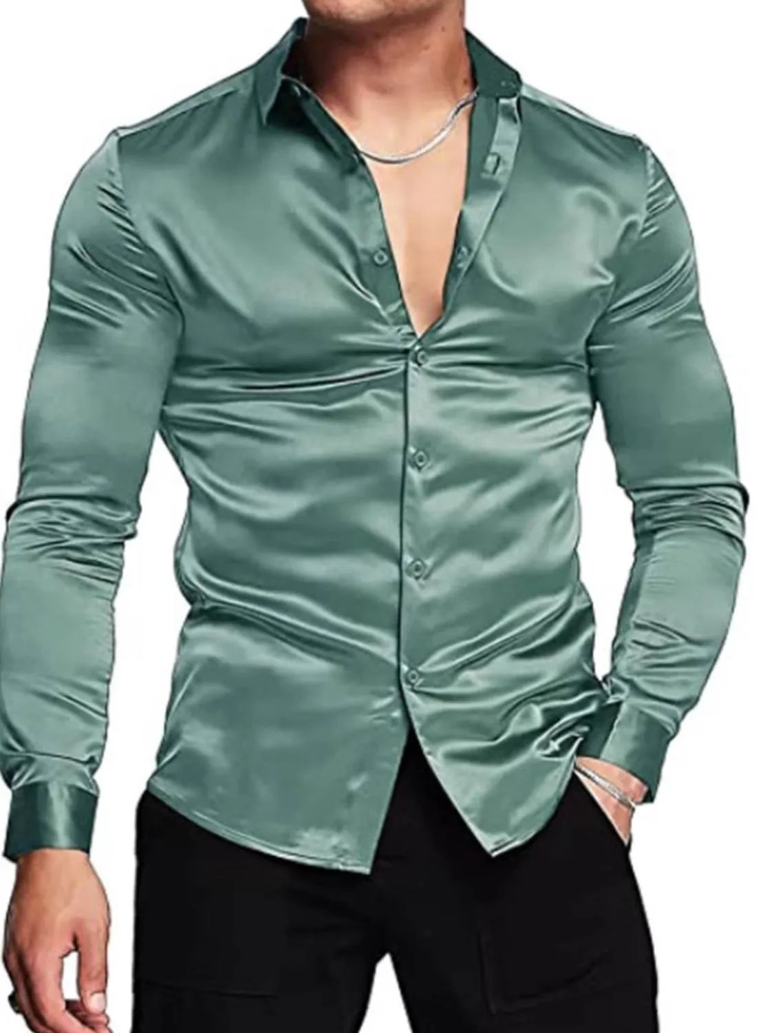 Men's full-size button-up long sleeve shirt by Trendsi, in classic style with a collar and button front, shown in the image.