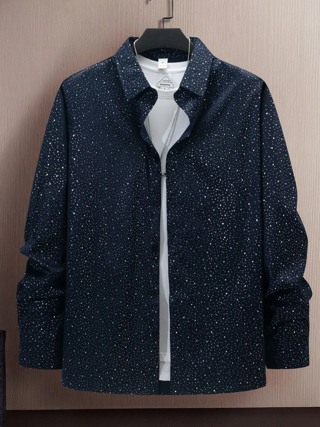 Men's plus size button-up long sleeve shirt by Trendsi, featuring a full-size men's shirt with a classic collar and button front.