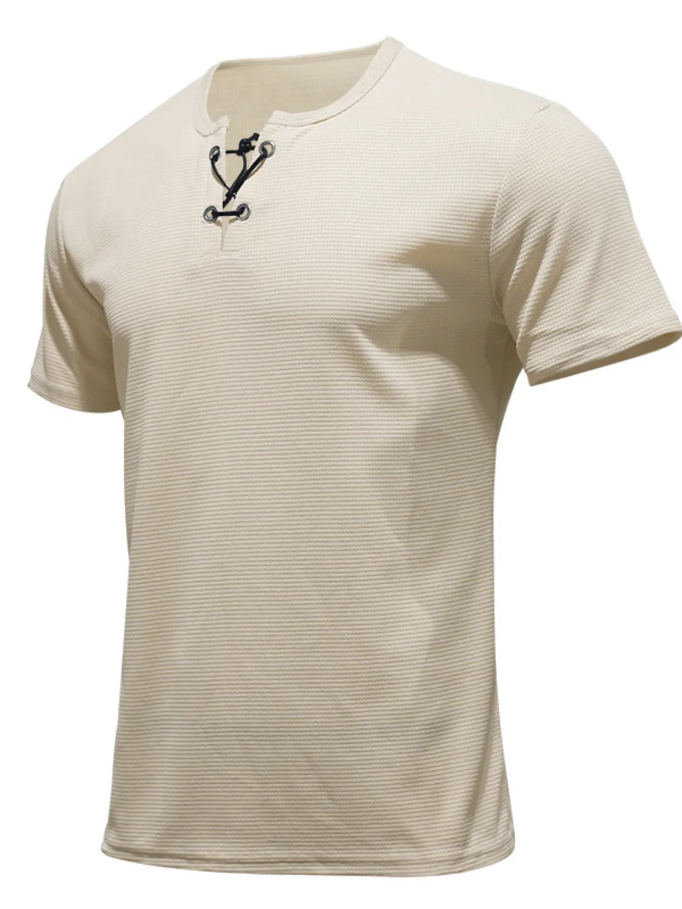 Men's casual lace-up Henley T-shirt by Trendsi, plus size, featuring a comfortable fit and stylish design, shown in the product image.