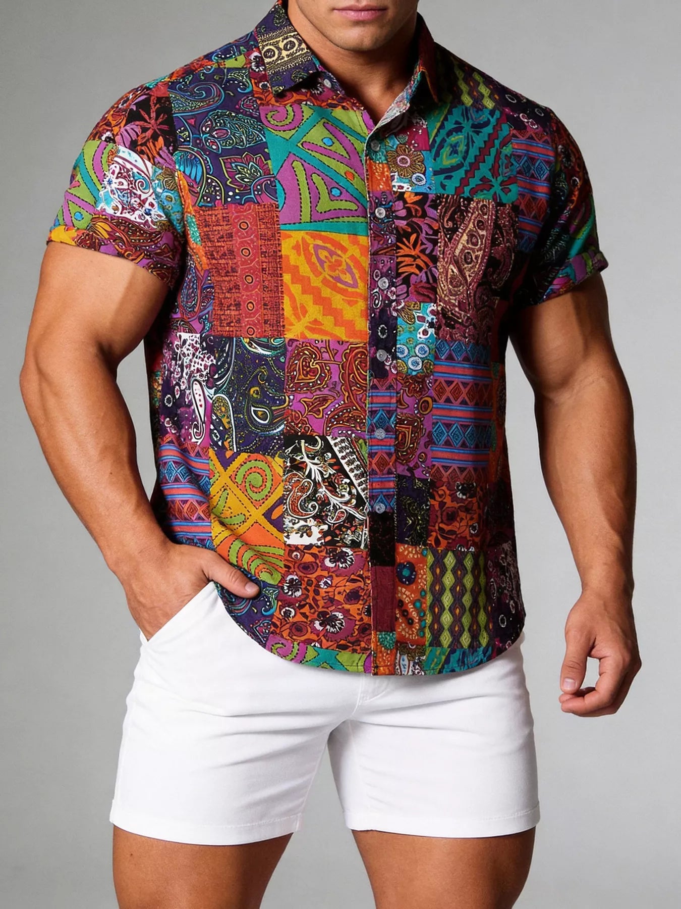 Men's casual short sleeve shirt by Trendsi, featuring a stylish design and comfortable fit, shown in the product image.