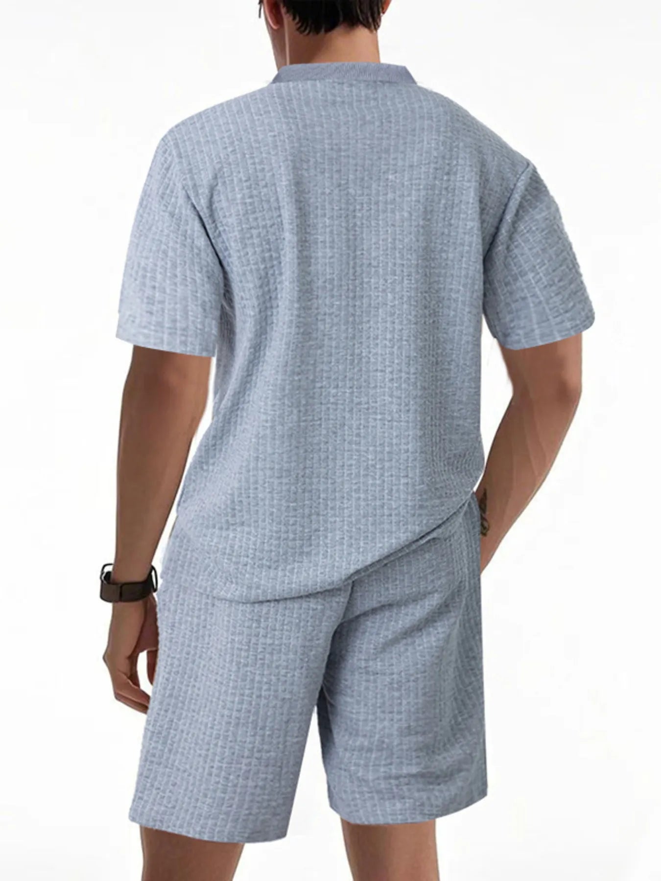 Trendsi DapperMate men's casual short sleeve polo and matching shorts set, shown in a relaxed fit with a classic style.