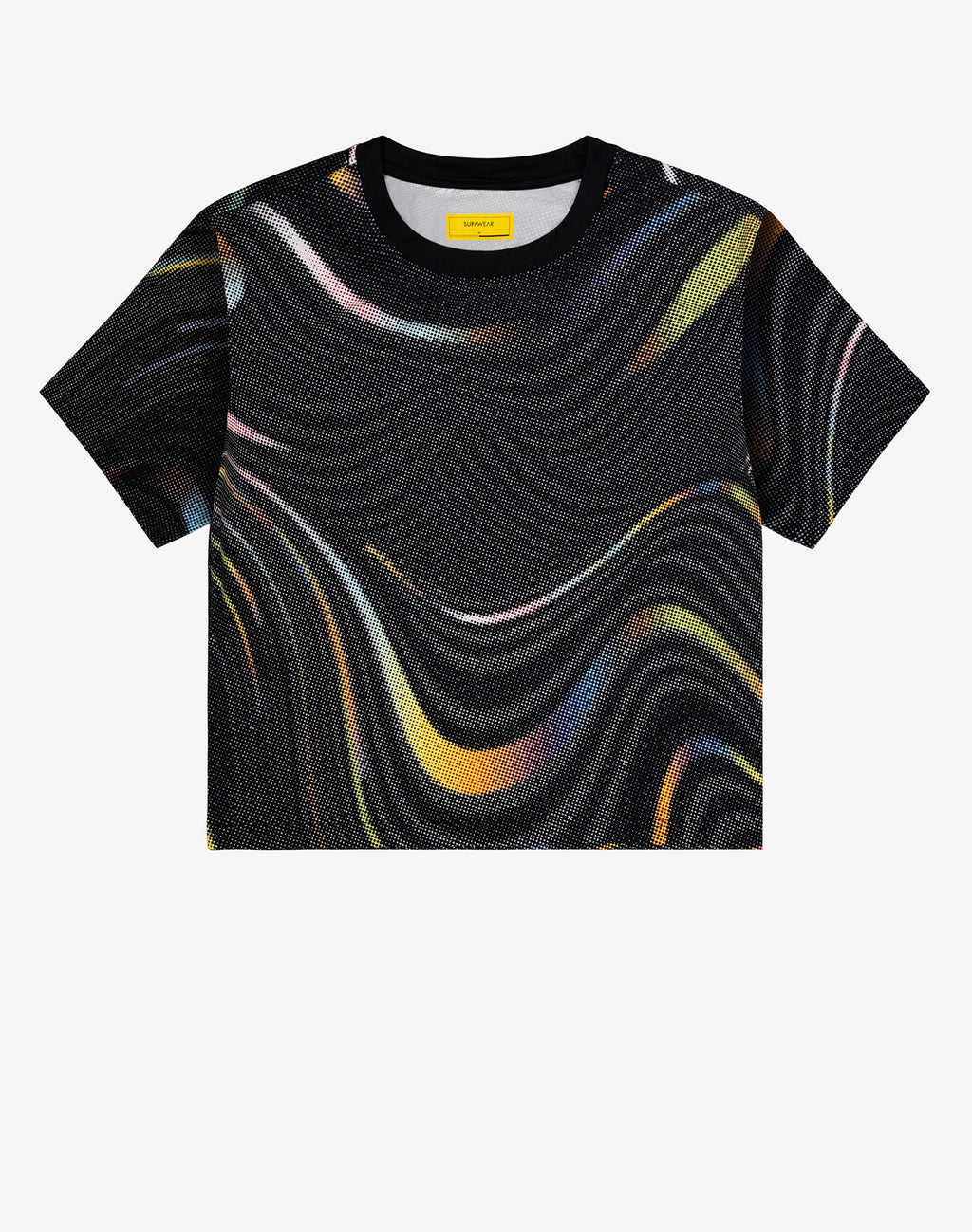 Front view of CITYBOYZ★USA Supawear Pride Swirls cropped T shirt with colorful swirl design on the front.