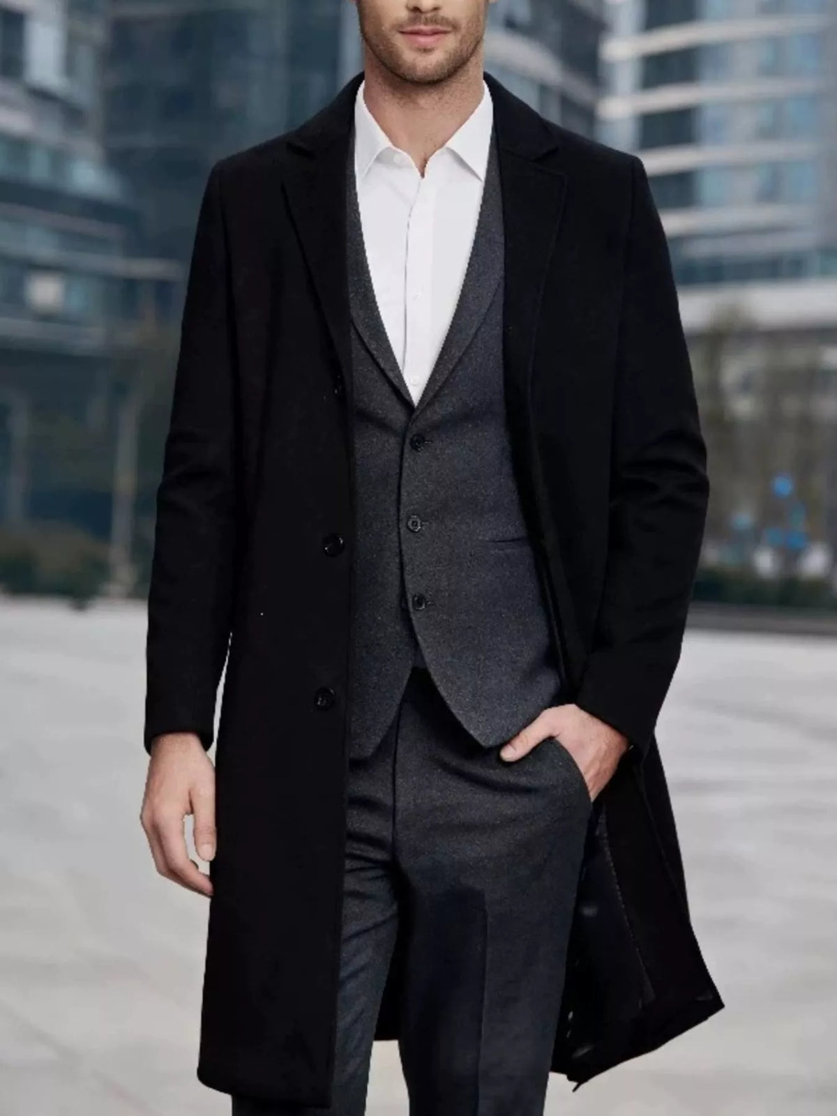 Nobilityze men's full-size slim-fit overcoat with lapel collar, tailored outerwear in a stylish, modern design.