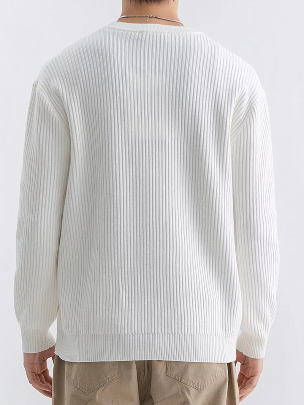 Plus size men's ribbed knit crew neck sweater by Trendsi, featuring a cozy, textured knit fabric and a classic fit.