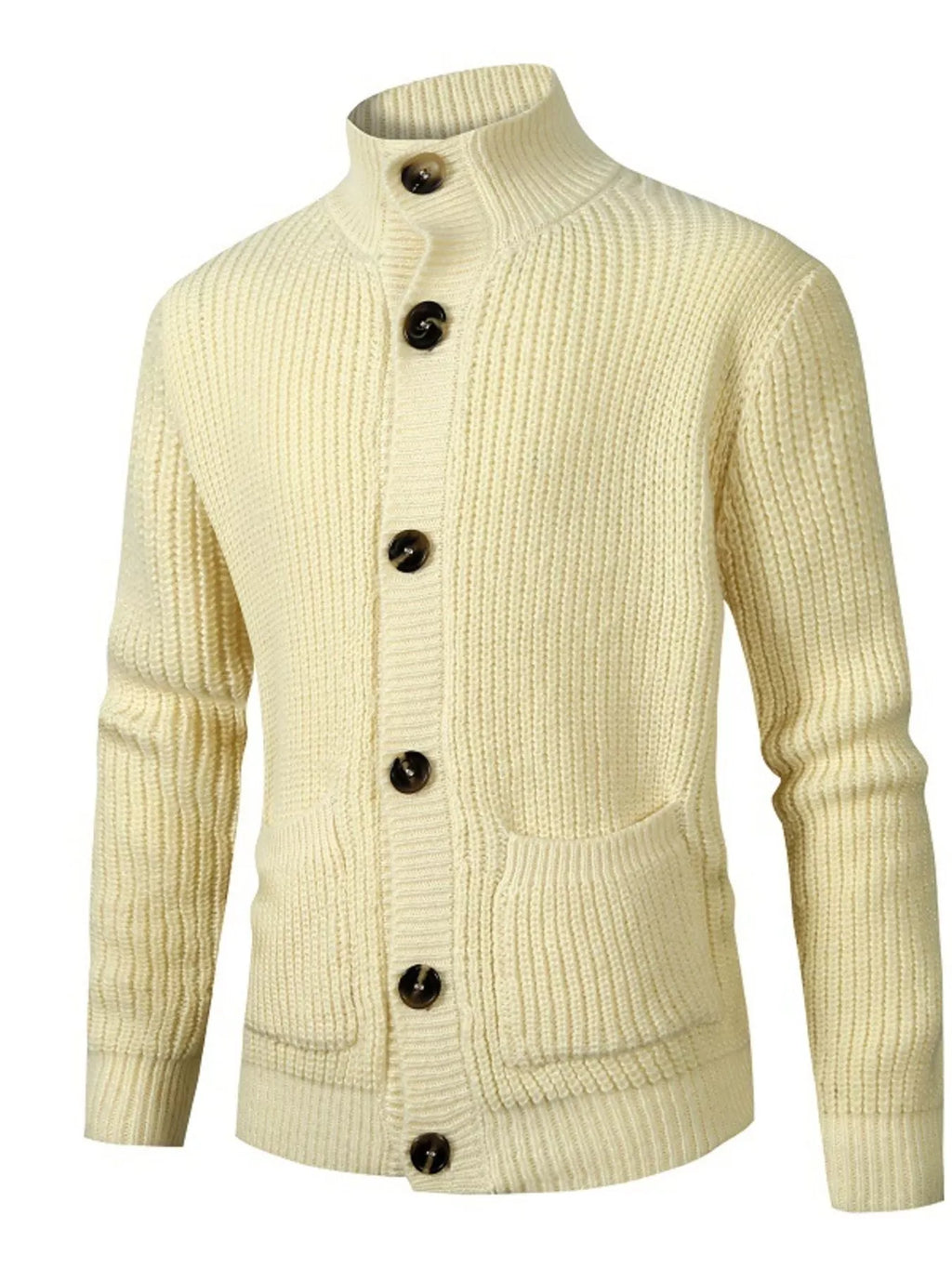 Nobilityze men's full-size ribbed knit cardigan with stand-collar and button-down front, stylish and comfortable Trendsi brand sweater.