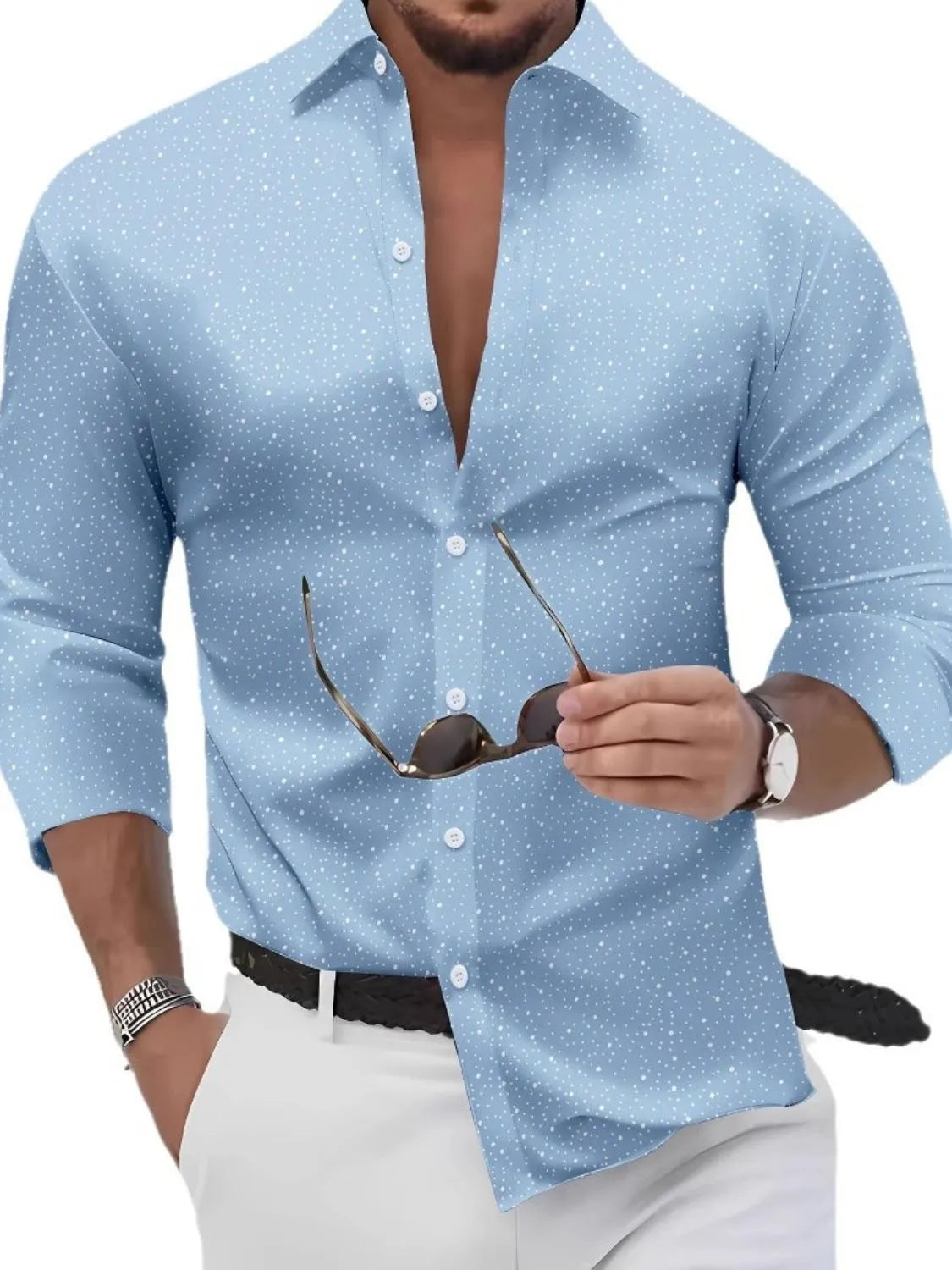 Plus size men's button-up long sleeve shirt by Trendsi, featuring a full-size men's shirt with a classic collar and button details.
