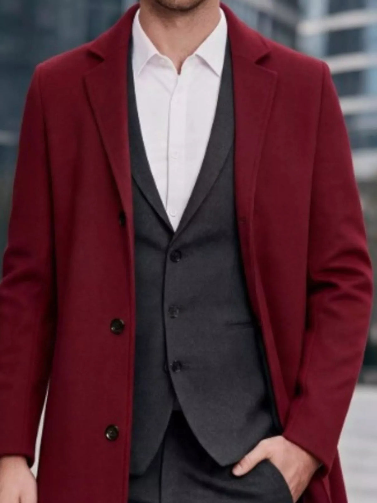 Nobilityze men's slim-fit overcoat with lapel collar, tailored outerwear in black, featuring a sleek, modern design.