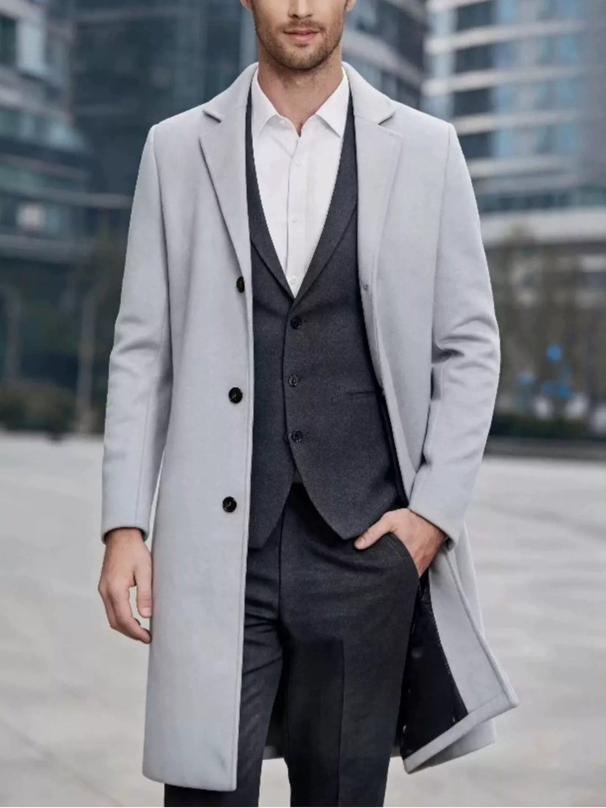 Nobilityze men's full-size slim-fit lapel collar overcoat, stylish outerwear with tailored design, shown in black fabric.