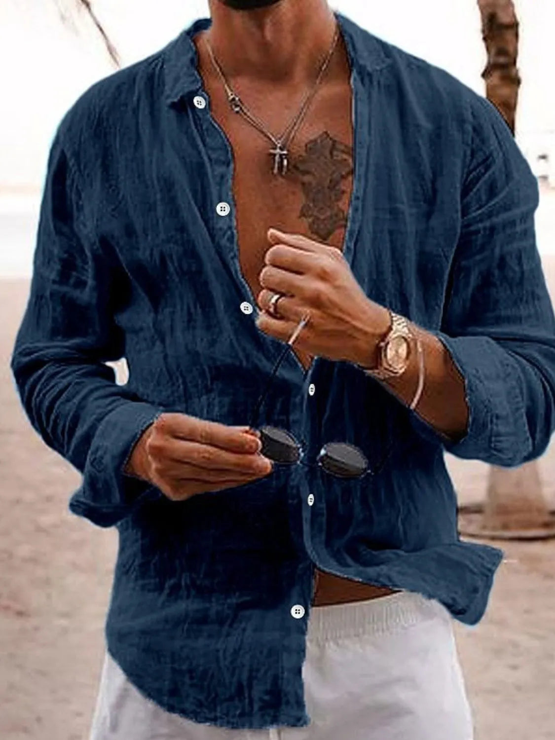 Men's full-size button-up long sleeve shirt by Trendsi, featuring a classic design and tailored fit, shown in the product image.