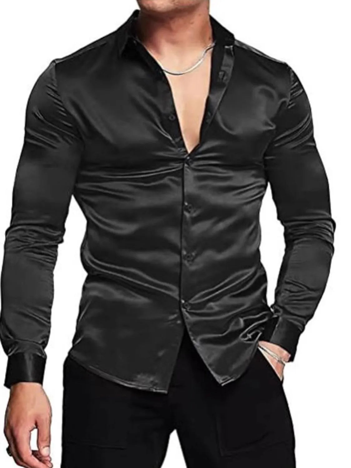 Men's full-size button-up long sleeve shirt by Trendsi, shown in a classic design, featuring a collar and button-front closure.