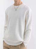 Plus size men's ribbed knit crew neck sweater by Trendsi, featuring a cozy, textured fabric and classic fit in a versatile style.