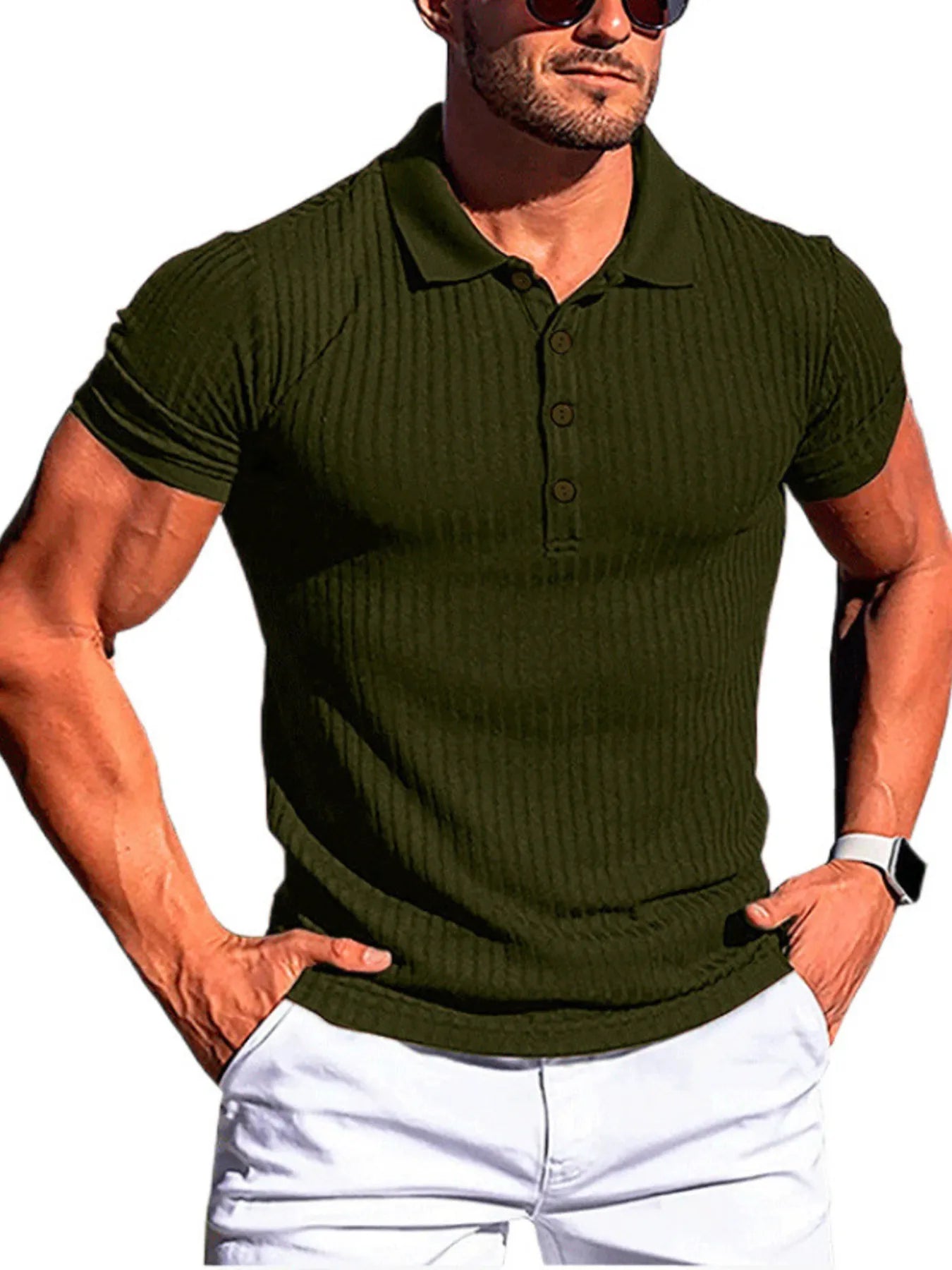 RIGOR men's polo shirt and shorts set by Trendsi, casual style, light fabric, perfect for comfortable summer wear.