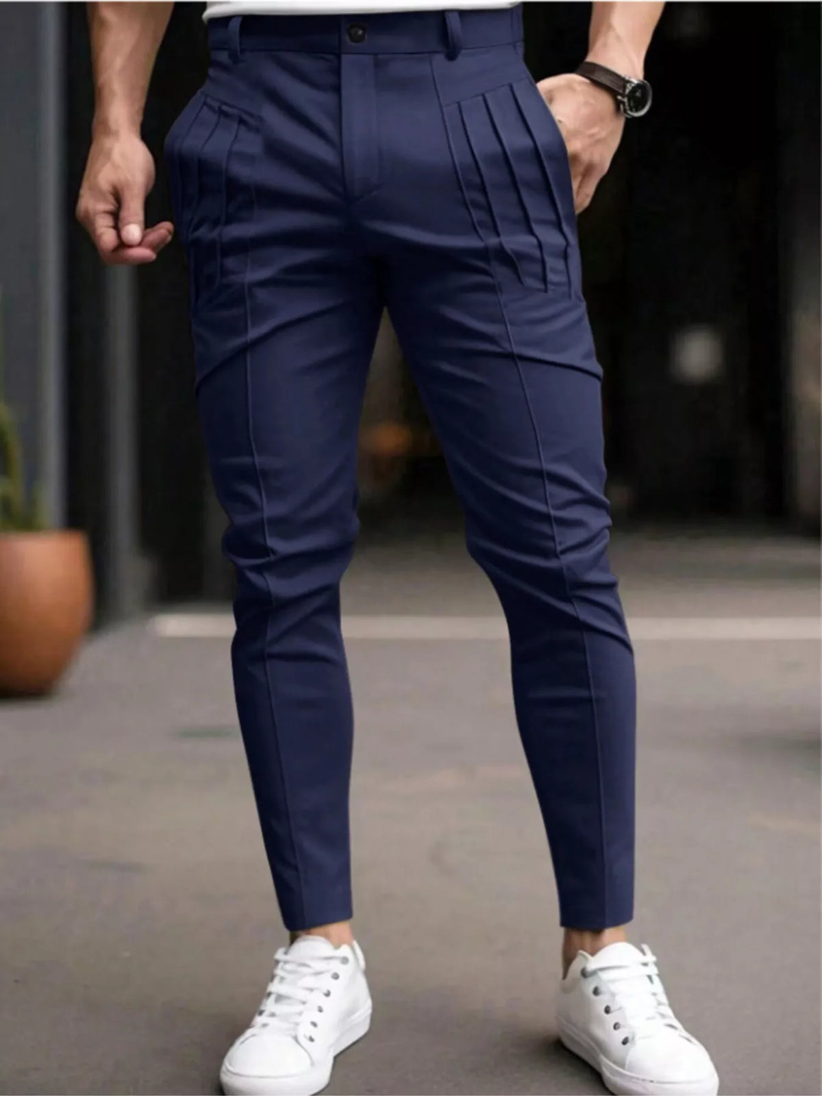 Nobilityze men's full size pleated slim fit casual pants in plus size, featuring a comfortable fit and stylish design.