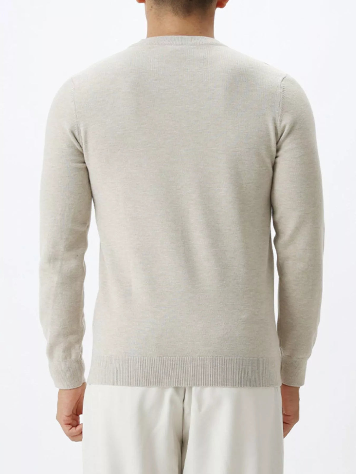 Plus size men's ValiantMan classic crew neck sweater in heather gray, made by Trendsi, shown on a model.
