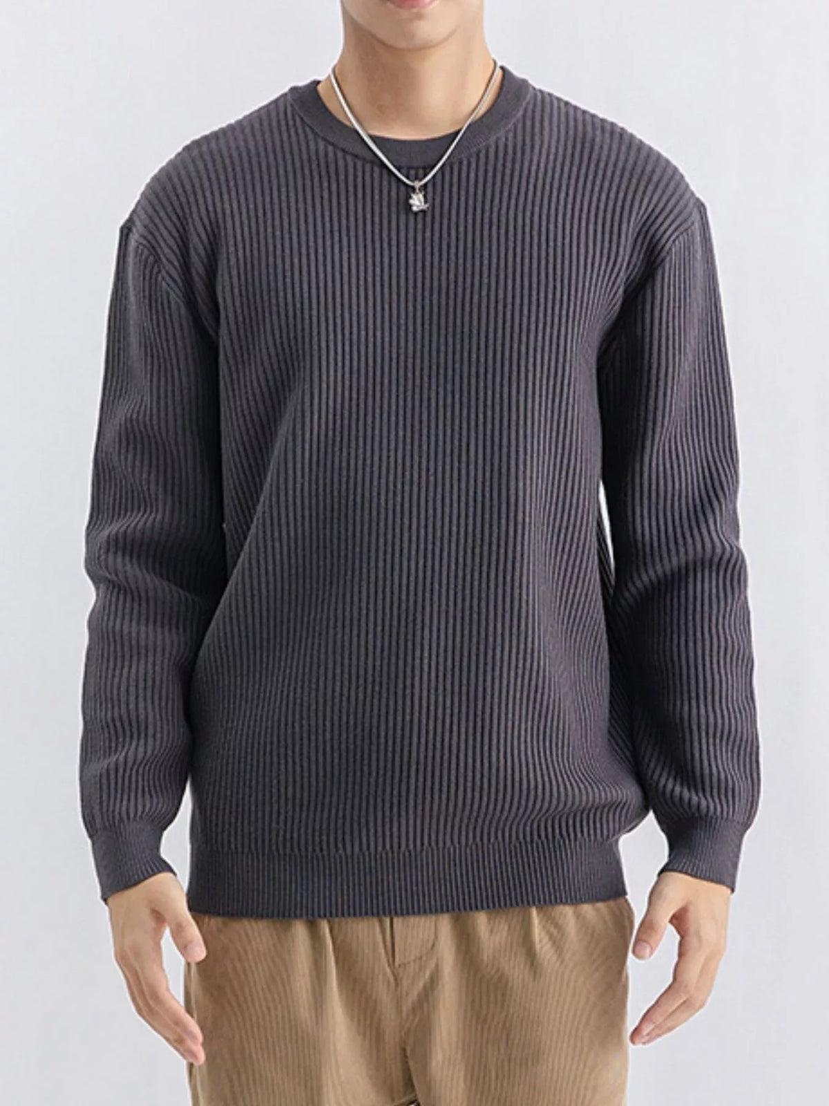 Plus size men's ValiantMan ribbed knit crew neck sweater featuring a classic fit and textured fabric in a cozy, stylish design.