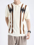 Men's plus size ValiantMan geometric pattern knitted polo shirt, stylish and comfortable men's shirt with a modern design.