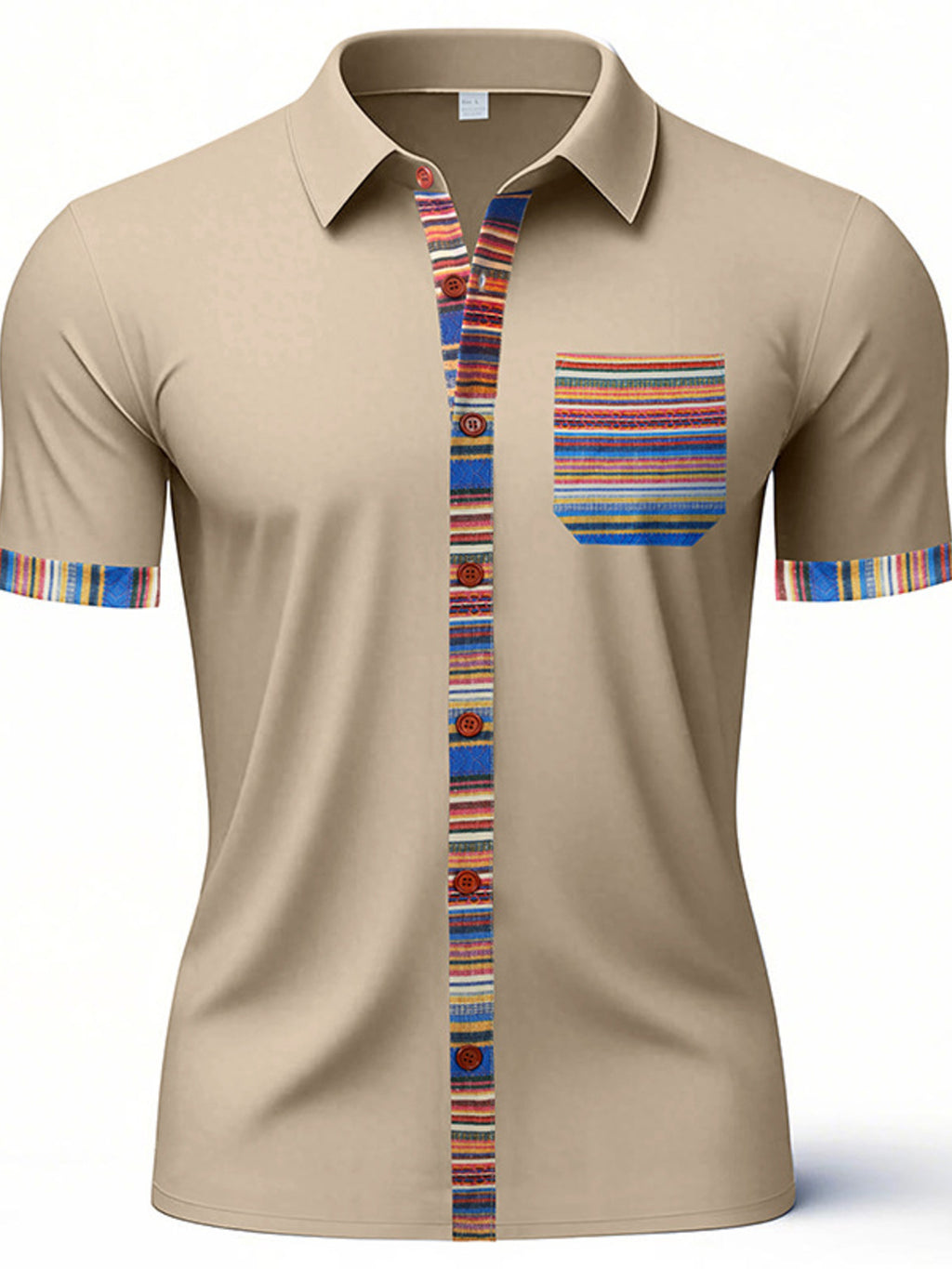 Men's RIGOR short sleeve shirt with colorful trim and button-up front, casual style, from Trendsi.