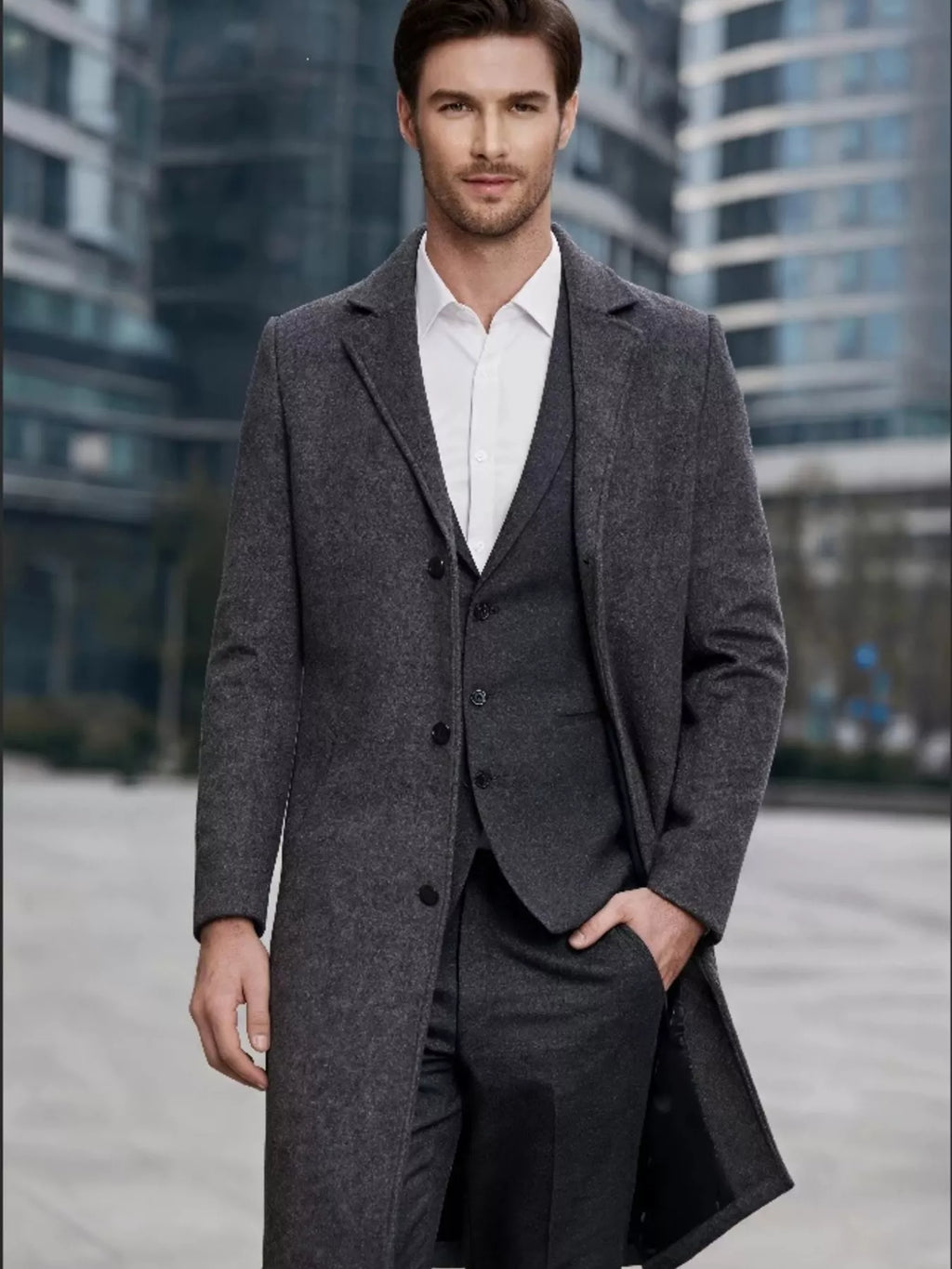 Nobilityze men's slim-fit overcoat with lapel collar, full size outerwear in a stylish, tailored design.