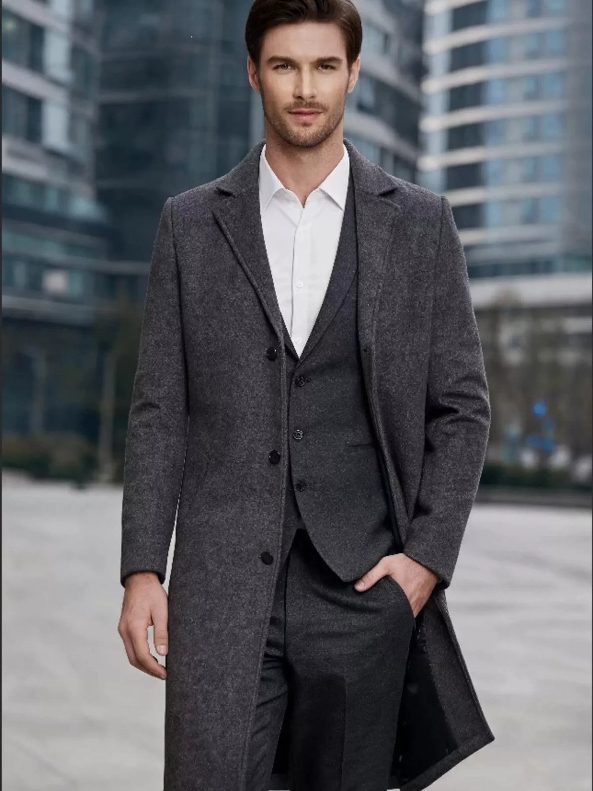 Nobilityze men's slim-fit overcoat with lapel collar, full size outerwear in a stylish, tailored design.
