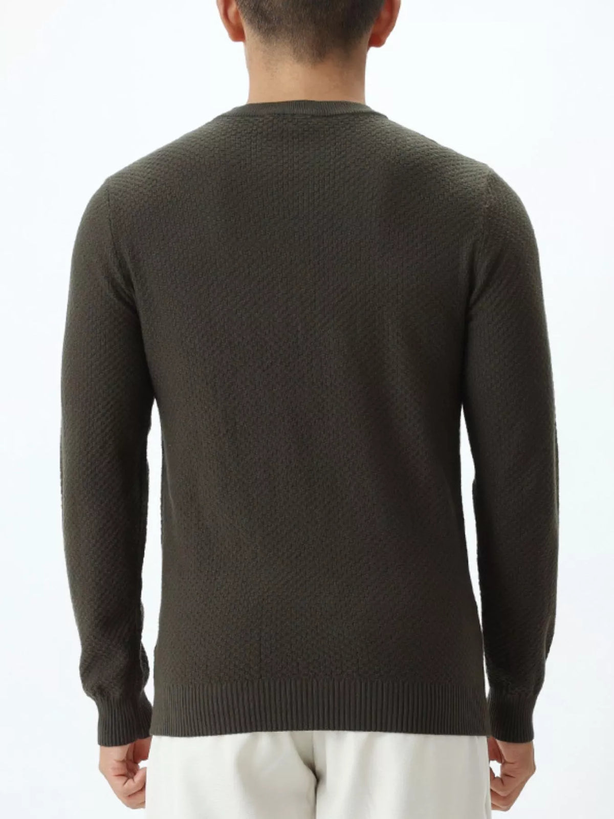 Plus size men's textured crew neck sweater by Trendsi, featuring a cozy knit design and comfortable fit.