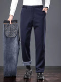 Nobilityze Men's thermal straight-leg pants with pockets, black color, made by Trendsi, shown with front and side view.