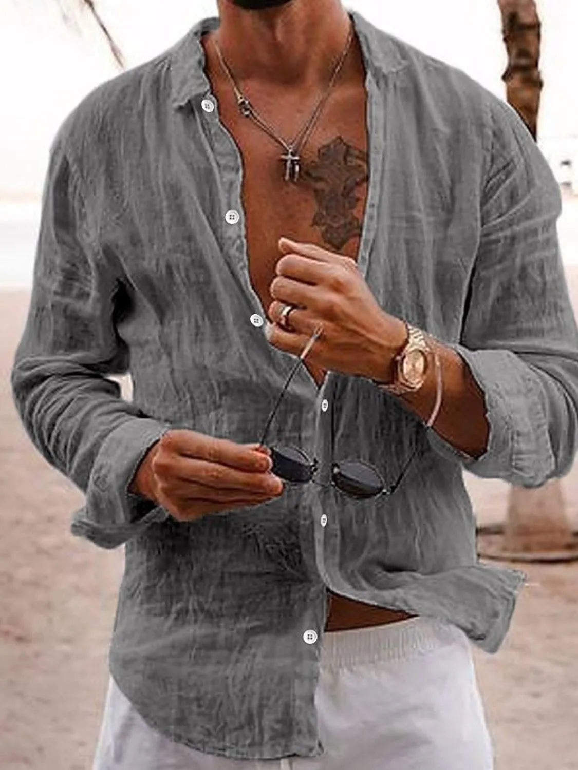 Men's full-size button-up long sleeve shirt by Trendsi, shown in the image with a classic fit and button-down collar.
