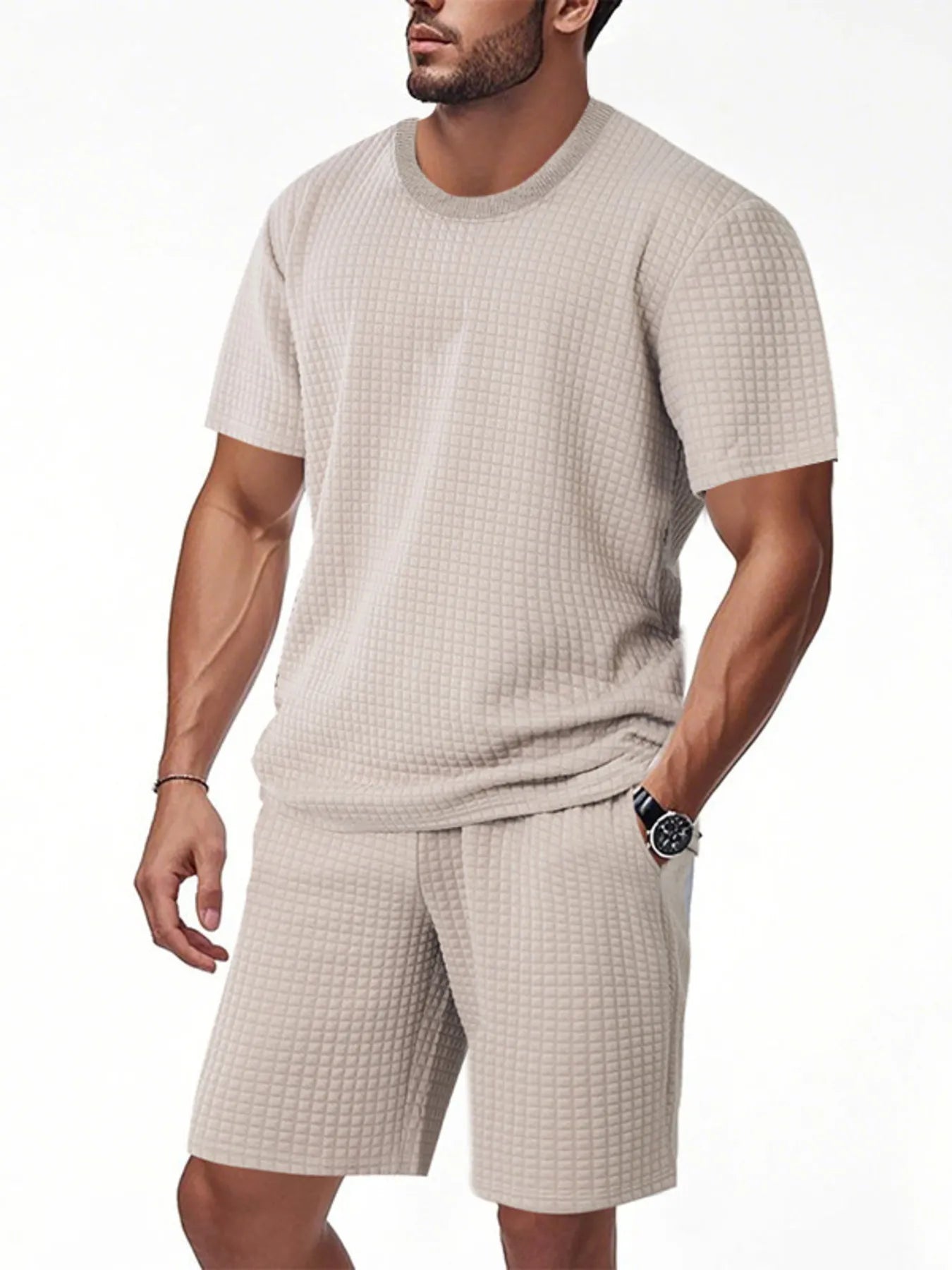 Trendsi DapperMate men's casual short sleeve polo and matching shorts set, featuring a comfortable fit and stylish design.