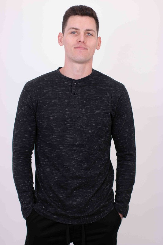 Generation XYZ long sleeves Henley shirt with buttoned placket and ribbed cuffs, casual men's top in soft fabric.