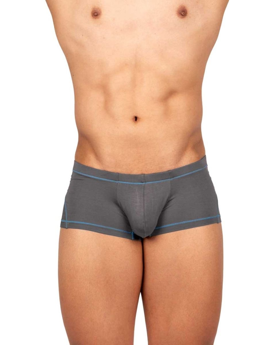 Gray CITYBOYZ★USA Private Structure Prime Elysian hipster trunk underwear displayed flat with waistband and fabric details.