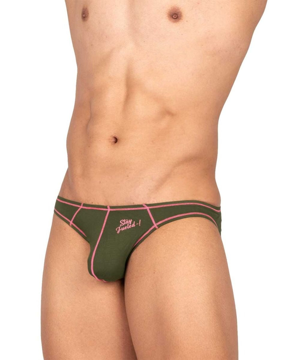 Olive green Private Structure Prime Eutopia bikini brief by CITYBOYZ★USA, featuring a sleek, fitted design and comfortable fabric.