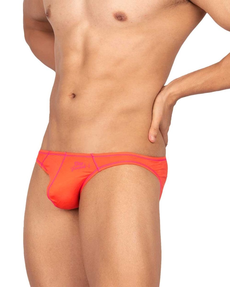 Private Structure Prime Eutopia bikini brief by CITYBOYZ★USA in tangarine color, shown on a model.