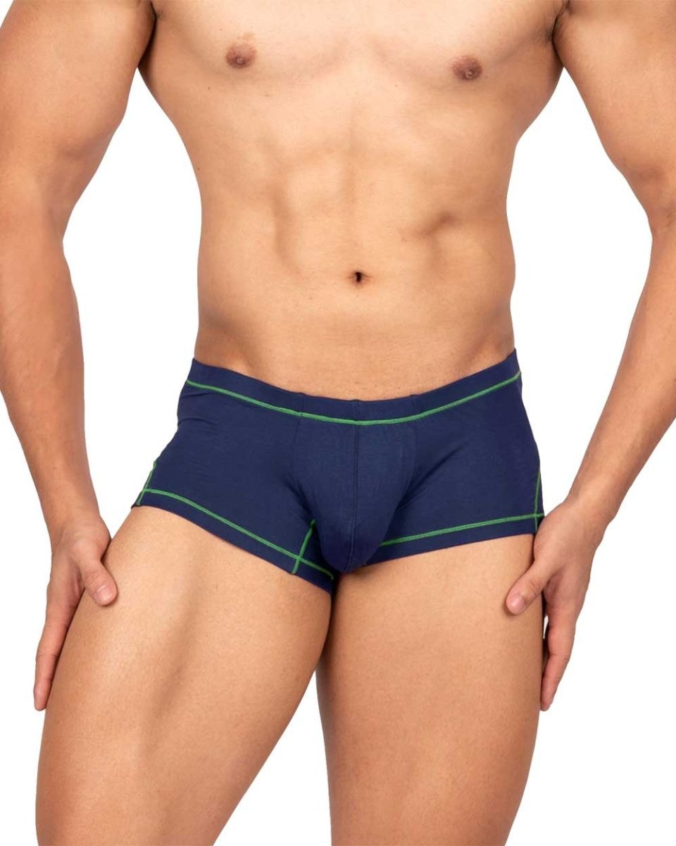 Blue CITYBOYZ★USA Private Structure Prime Elysian Hipster trunk underwear laid flat, showing the stylish design and logo details.