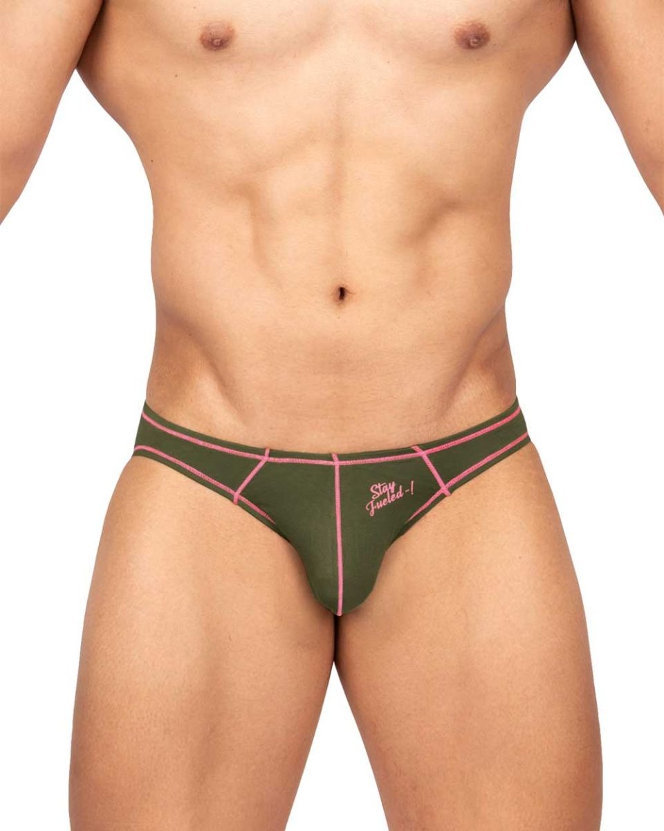 Olive green Private Structure Prime Eutopia bikini brief by CITYBOYZ★USA, featuring a snug fit and stylish design.