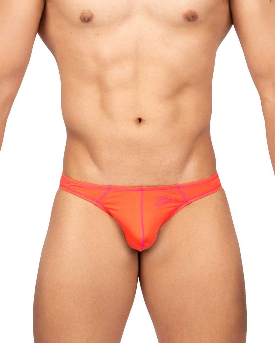 Private Structure Prime Eutopia Bikini Brief by CITYBOYZ★USA in tangarine color, featuring a sleek, fitted design for comfortable wear.