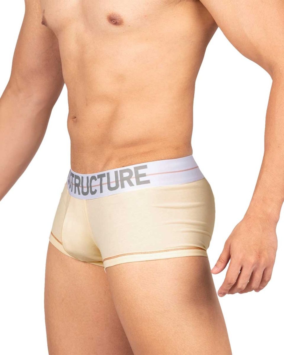 Cream-colored CITYBOYZ★USA Private Structure Mo Lite mid-waist trunk displayed flat with elastic waistband and branding details.