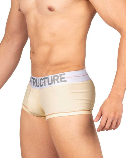 Cream-colored CITYBOYZ★USA Private Structure Mo Lite mid-waist trunk displayed flat with elastic waistband and branding details.