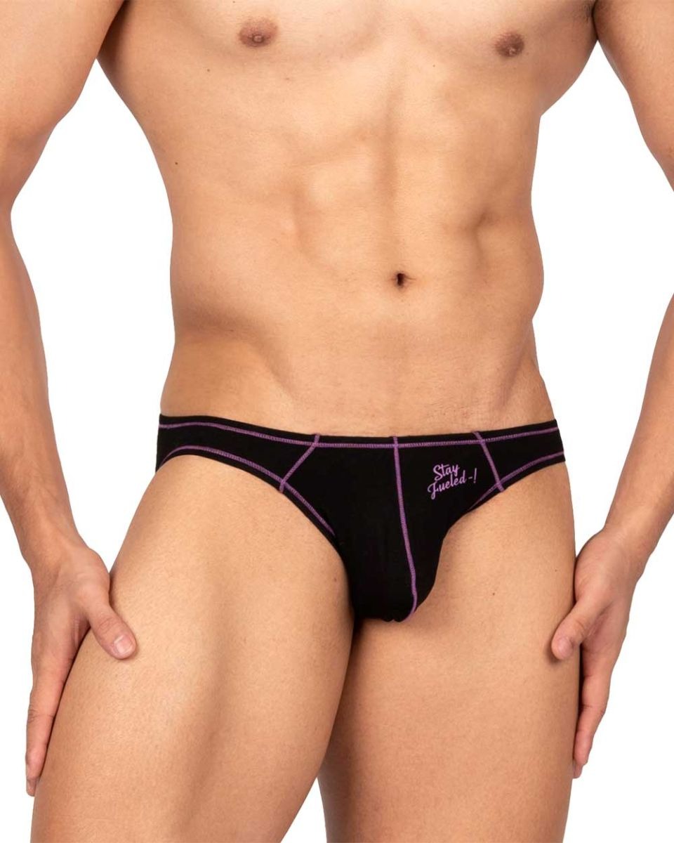 Charcoal CITYBOYZ★USA Private Structure Prime Eutopia bikini brief with sleek design and comfortable fit, shown on a model.