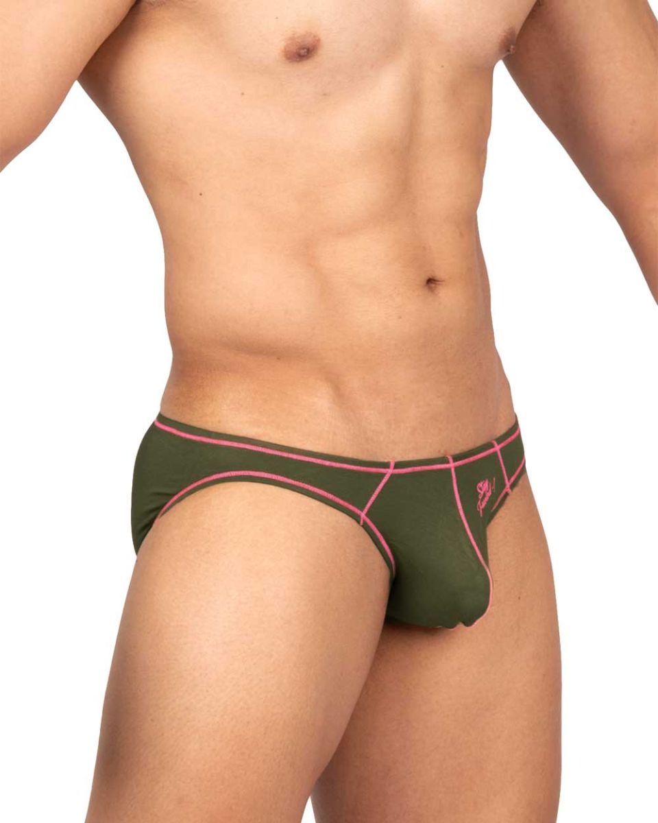 Olive green CITYBOYZ★USA Private Structure Prime Eutopia bikini brief with sleek design and comfortable fit.