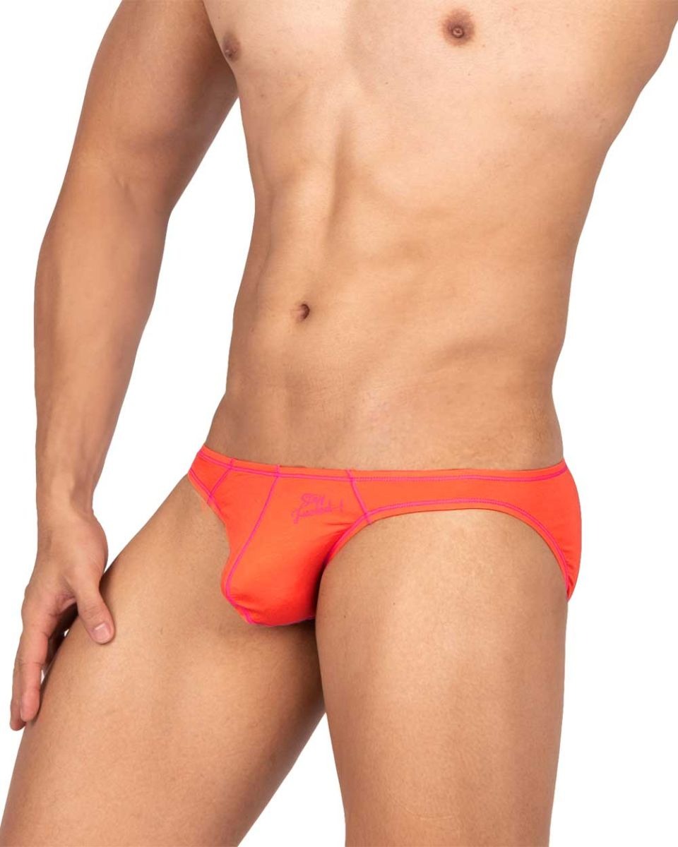Private Structure Prime Eutopia bikini brief by CITYBOYZ USA in tangarine color, featuring a sleek, minimal design for comfortable wear.