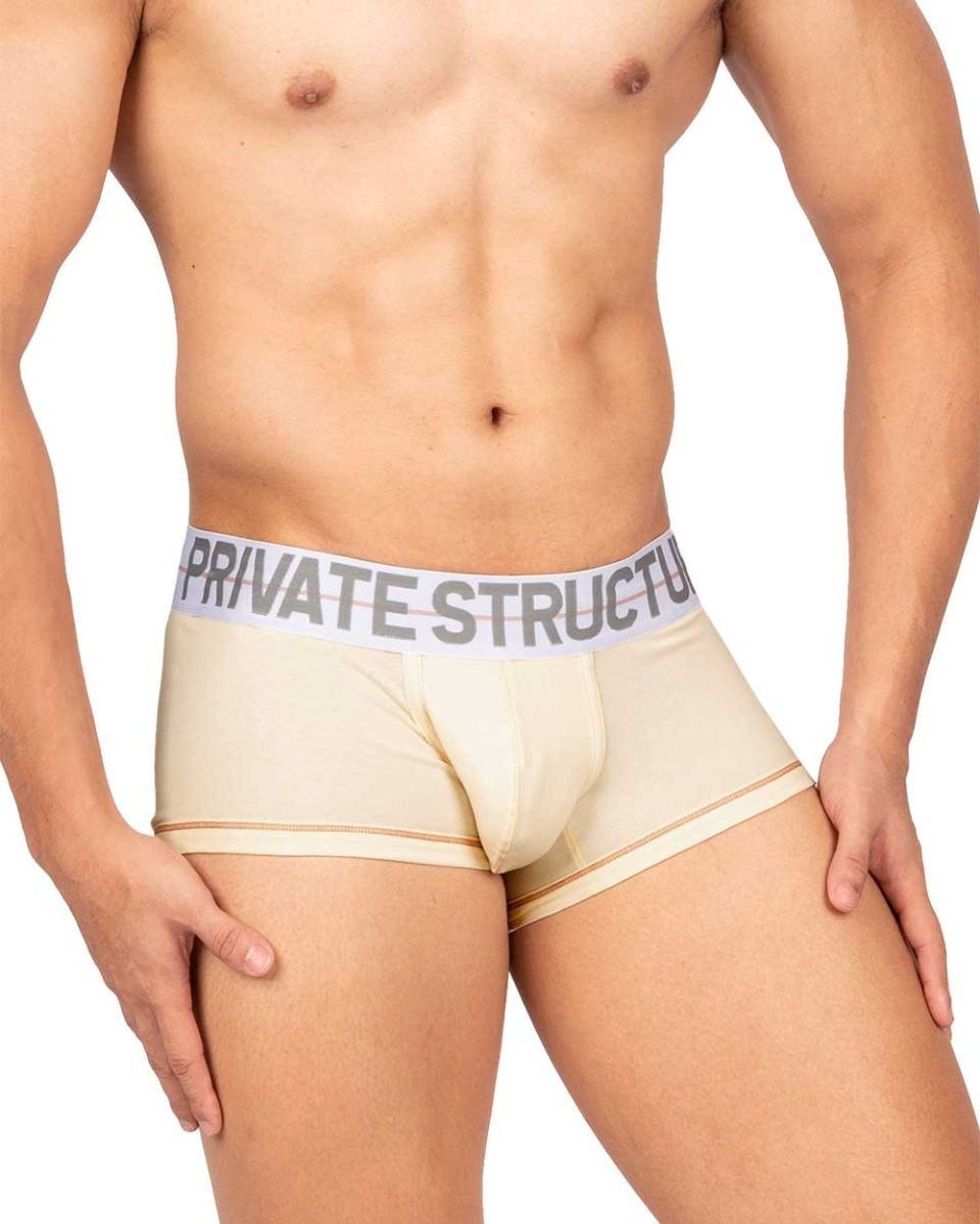 Cream-colored CITYBOYZ USA Private Structure Mo Lite mid waist trunk displayed on a model, showcasing comfortable fit and stylish design.