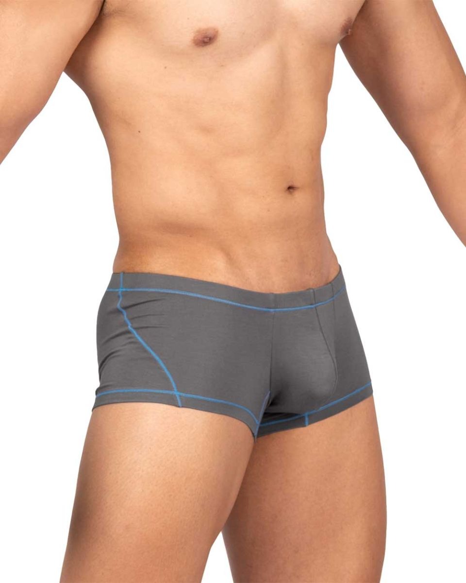 Gray CITYBOYZ★USA Private Structure Prime Elysian hipster trunk underwear laid flat showing waistband and fabric texture.