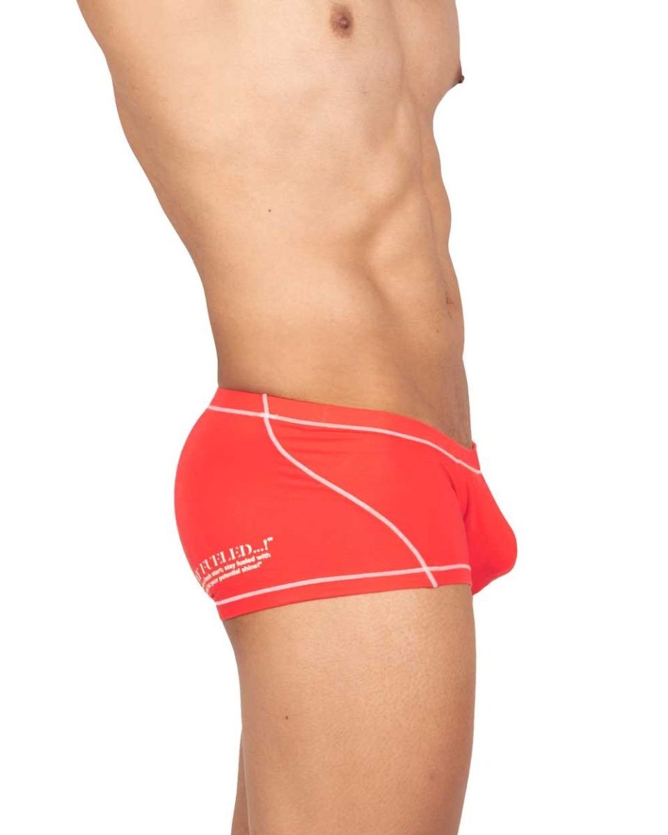 Red CITYBOYZ★USA Private Structure Prime Elysian Hipster trunk underwear laid flat, showcasing its sleek design and comfortable fit.