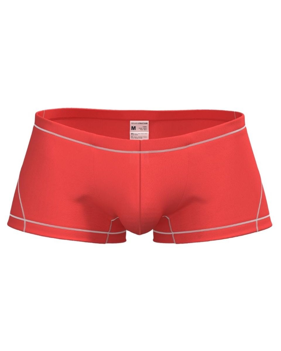 Red CITYBOYZ★USA Private Structure Prime Elysian Hipster trunk underwear laid flat, showcasing the stylish design and soft fabric.
