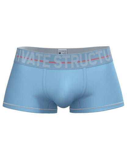 Blue CITYBOYZ★USA Private Structure Mo Lite mid-waist trunk with sleek design and comfortable fit, shown on a model.