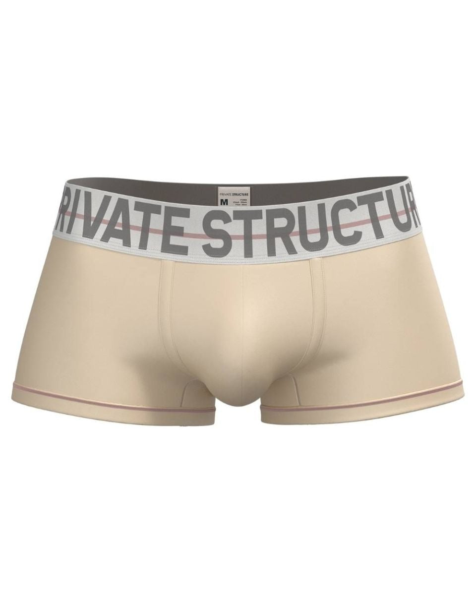 Cream-colored CITYBOYZ★USA Private Structure Mo Lite mid waist trunk displayed on a model, showcasing its fit and fabric details.