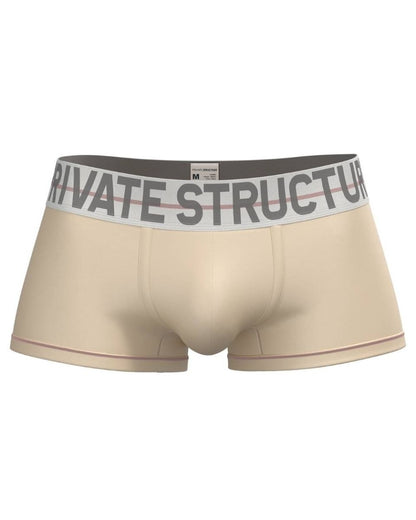 Cream-colored CITYBOYZ★USA Private Structure Mo Lite mid waist trunk displayed on a model, showcasing its fit and fabric details.